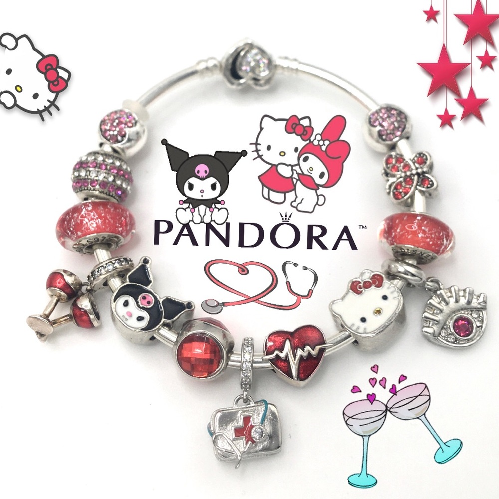 Authentic Pandora Bracelet With x2 Pandora Brand Beads ‘Hello Kitty Medical Crew